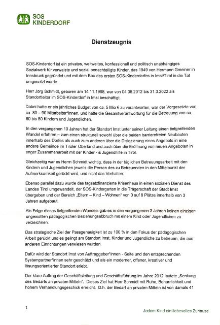 2022 SOS Kinderdorf Dienstzeugnis